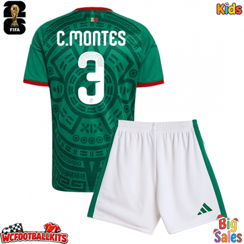 Mexico Cesar Montes #3 Replica Home Stadium Kit for Kids World Cup 2026 Short Sleeve (+ pants)
